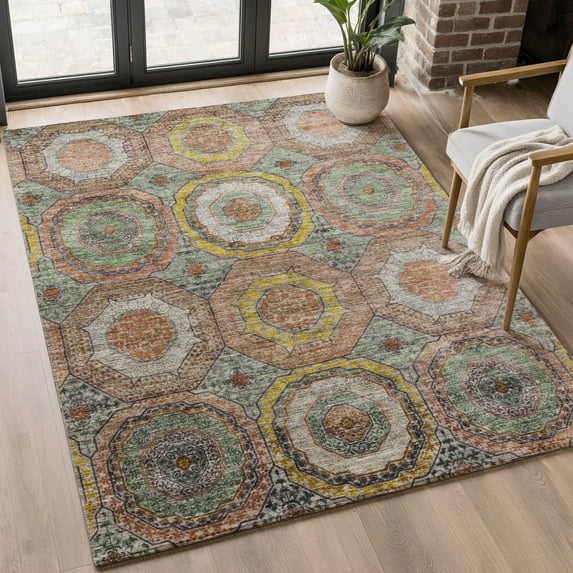 Addison Rugs Mayfield Premium Machine Washable Transitional Panel Sage Rectangle Rug, 5' x 7'6"