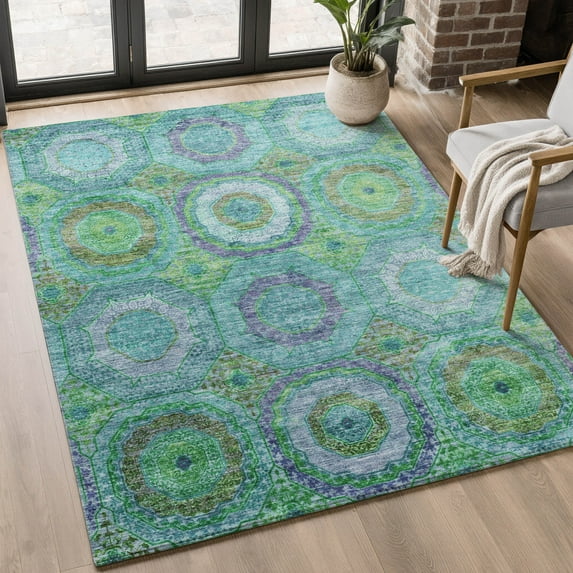 Addison Rugs Mayfield Premium Machine Washable Transitional Panel Teal Rectangle Rug, 10' X 14' Machine Washable Transitional Panel Teal Oversized Sherpa Throw Blanket