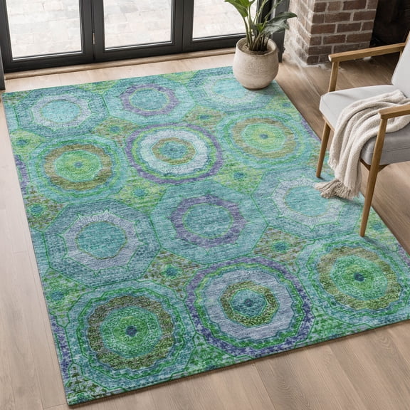 Addison Rugs Mayfield Premium Machine Washable Transitional Panel Teal Rectangle Rug, 3' x 5'