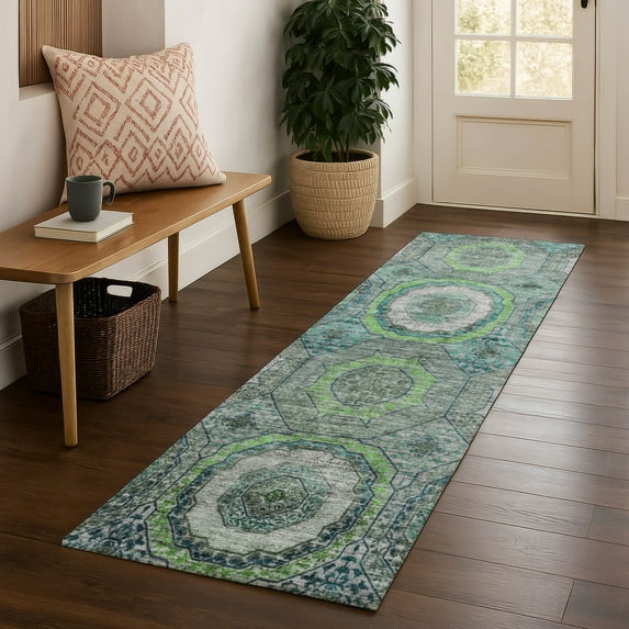 Addison Rugs Mayfield Premium Machine Washable Transitional Panel Teal Runner Rug, 2'3" x 7'6"