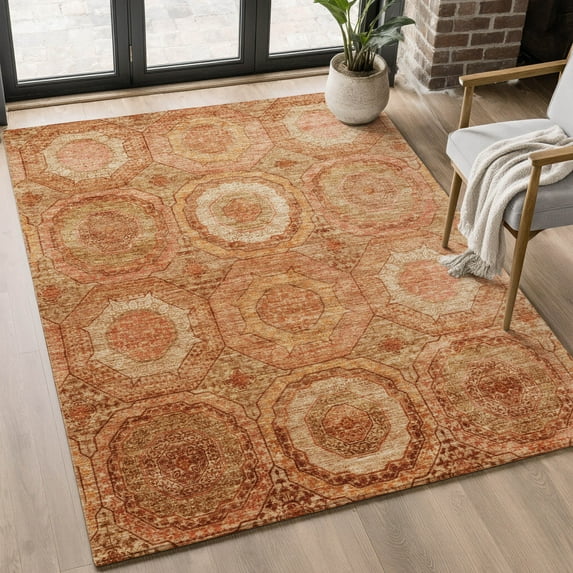Addison Rugs Mayfield Premium Machine Washable Transitional Panel Terracotta Rectangle Rug, 10' x 14'
