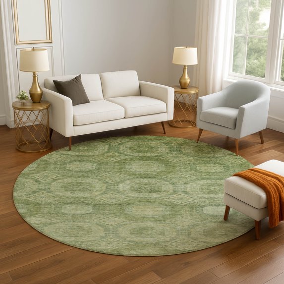 Addison Rugs Mayfield Premium Machine Washable Transitional Panels Aloe Round Rug, 8' x 8'