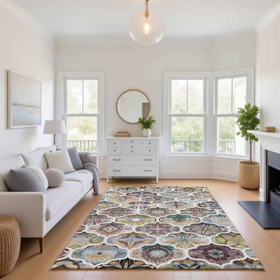 Addison Rugs Mayfield Premium Machine Washable Transitional Panels Beige Rectangle Rug, 9' x 12'