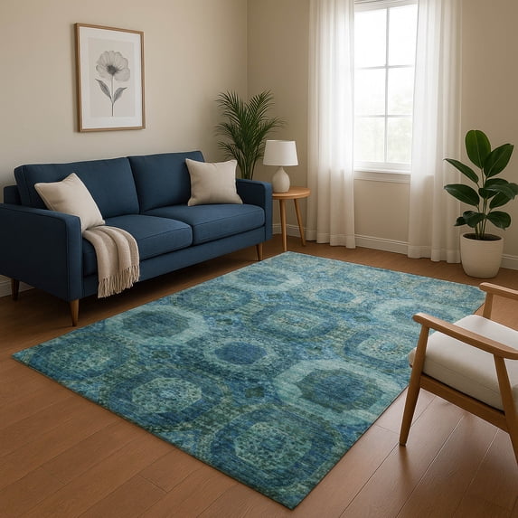 Addison Rugs Mayfield Premium Machine Washable Transitional Panels Blue Rectangle Rug, 10' x 14'
