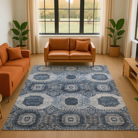Addison Rugs Mayfield Premium Machine Washable Transitional Panels Blue Rectangle Rug, 10' x 14'