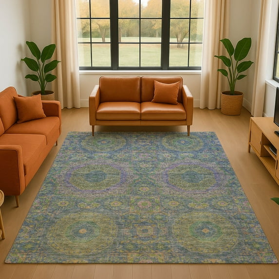Addison Rugs Mayfield Premium Machine Washable Transitional Panels Blue Rectangle Rug, 3' x 5'