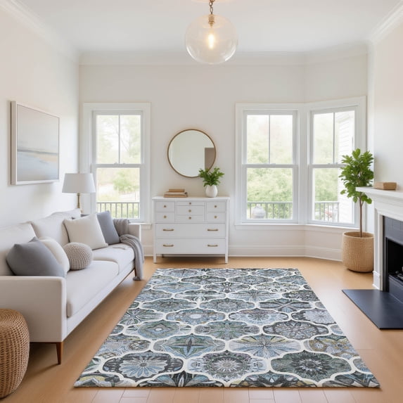 Addison Rugs Mayfield Premium Machine Washable Transitional Panels Blue Rectangle Rug, 8' x 10'