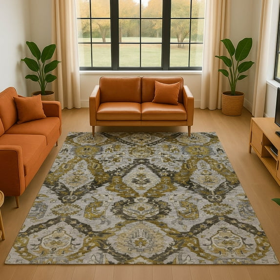 Addison Rugs Mayfield Premium Machine Washable Transitional Panels Brown Rectangle Rug, 9' x 12'