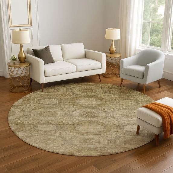 Addison Rugs Mayfield Premium Machine Washable Transitional Panels Brown Round Rug, 8' x 8'