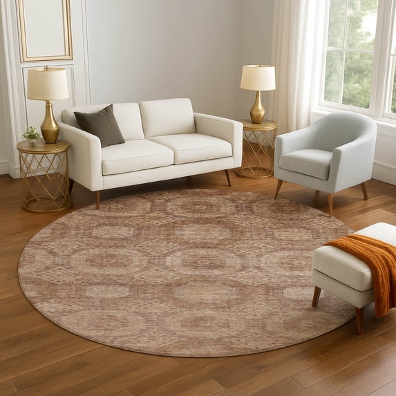 Addison Rugs Mayfield Premium Machine Washable Transitional Panels Copper Round Rug, 8' x 8'