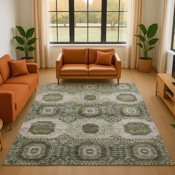 Addison Rugs Mayfield Premium Machine Washable Transitional Panels Olive Rectangle Rug, 8' x 10'