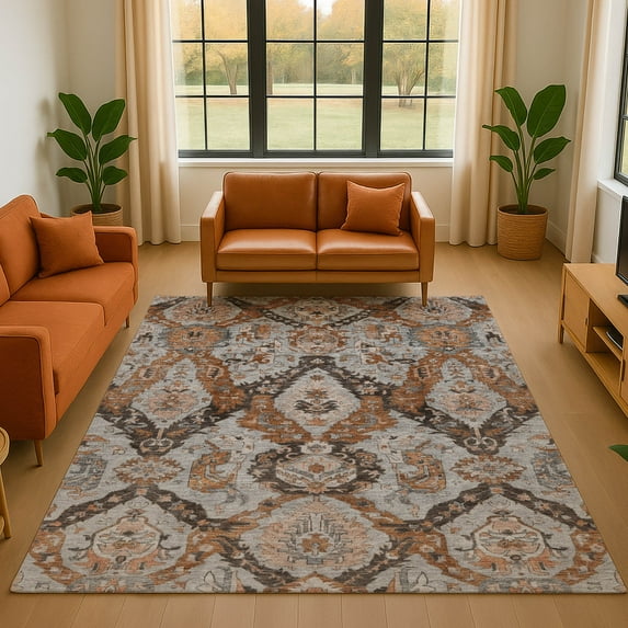 Addison Rugs Mayfield Premium Machine Washable Transitional Panels Paprika Rectangle Rug, 10' x 14'