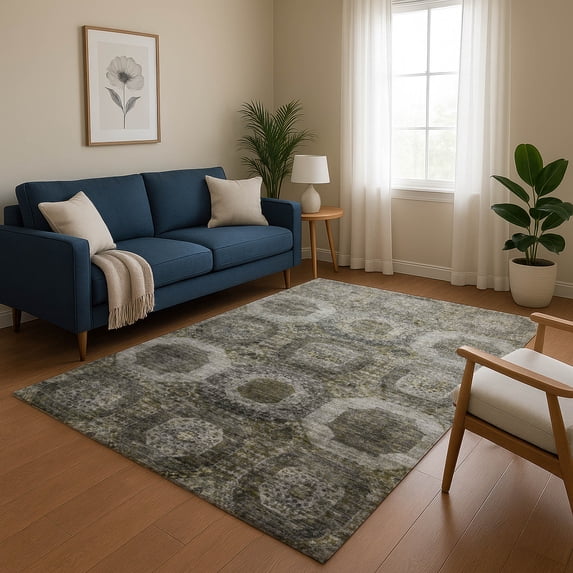 Addison Rugs Mayfield Premium Machine Washable Transitional Panels Pewter Rectangle Rug, 3' x 5'