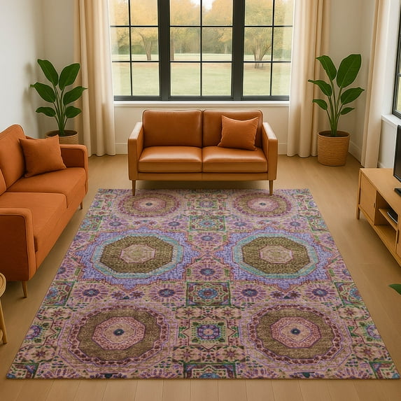 Addison Rugs Mayfield Premium Machine Washable Transitional Panels Pink Rectangle Rug, 3' x 5'