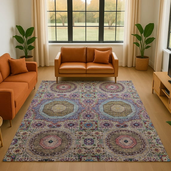 Addison Rugs Mayfield Premium Machine Washable Transitional Panels Purple Rectangle Rug, 10' x 14'