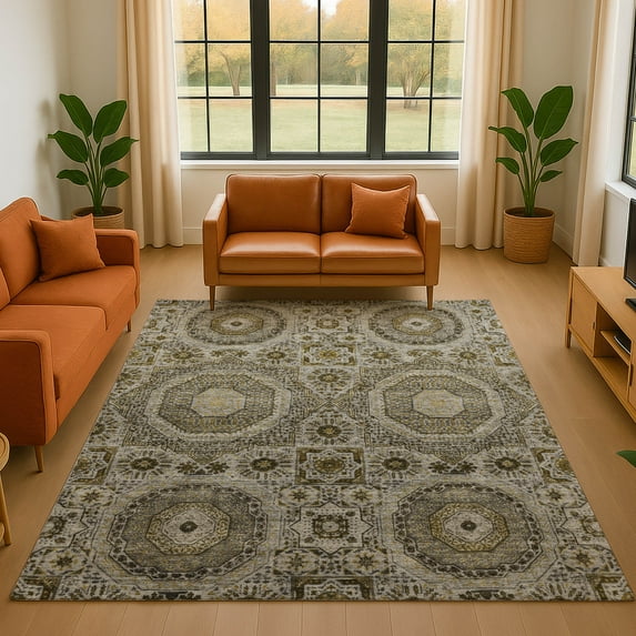 Addison Rugs Mayfield Premium Machine Washable Transitional Panels Taupe Rectangle Rug, 9' x 12'