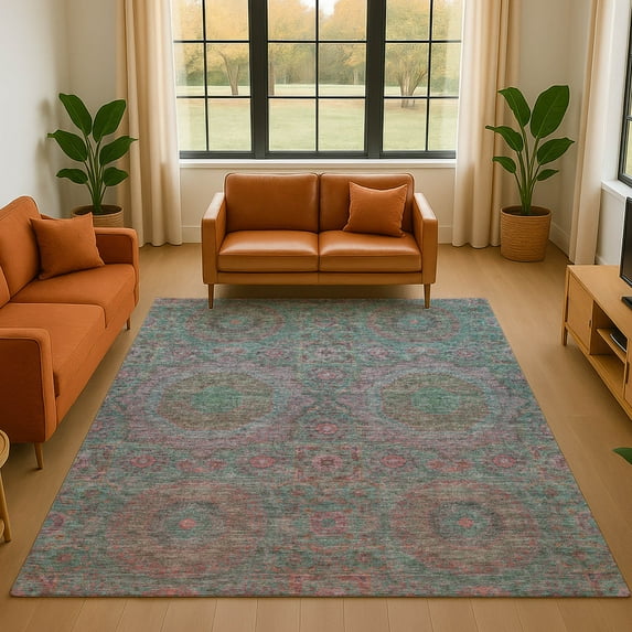 Addison Rugs Mayfield Premium Machine Washable Transitional Panels Teal Rectangle Rug, 10' x 14'