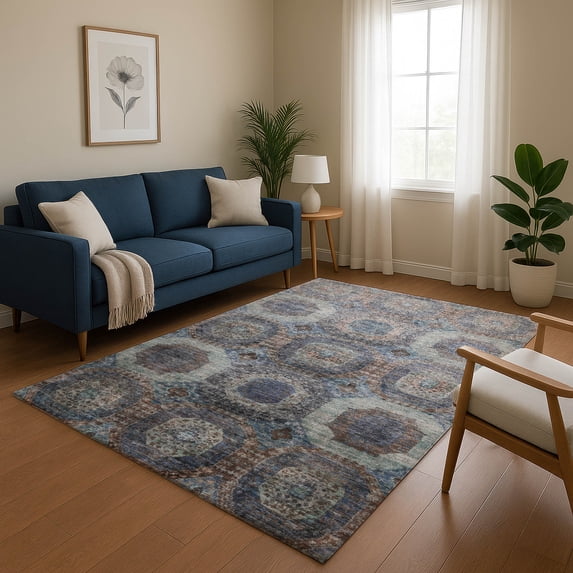 Addison Rugs Mayfield Premium Machine Washable Transitional Panels Teal Rectangle Rug, 3' x 5'