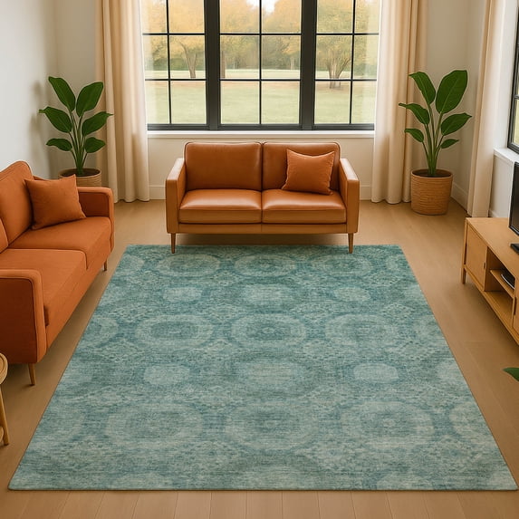 Addison Rugs Mayfield Premium Machine Washable Transitional Panels Teal Rectangle Rug, 9' x 12'