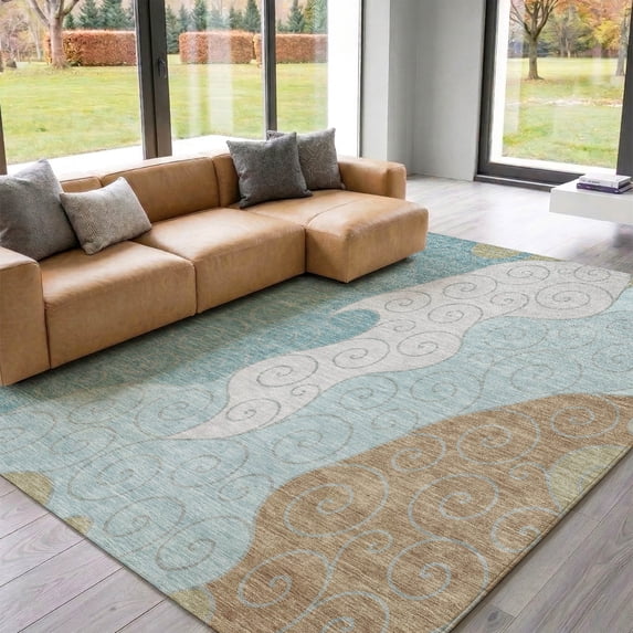 Addison Rugs Mayfield Premium Machine Washable Transitional Spiral Teal Rectangle Rug, 10' x 14'