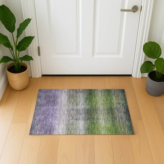 Addison Rugs Mayfield Premium Machine Washable Transitional Squares Olive Rectangle Rug, 1'8" x 2'6"