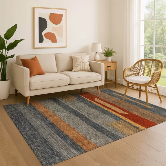 Addison Rugs Mayfield Premium Machine Washable Transitional Stripe Blue Rectangle Rug, 10' x 14'