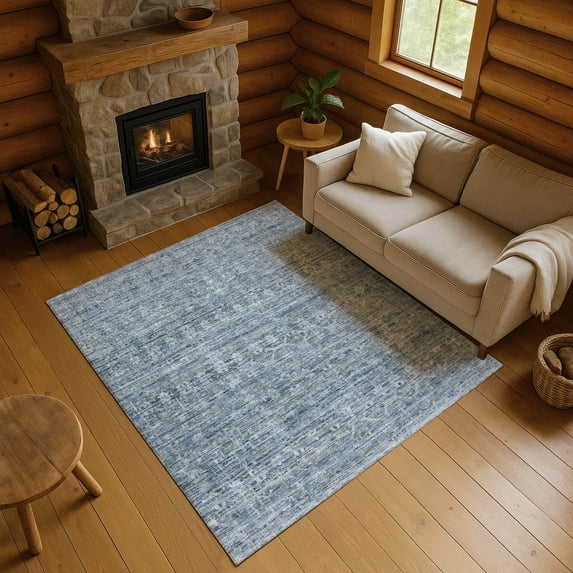 Addison Rugs Mayfield Premium Machine Washable Transitional Stripe Blue Rectangle Rug, 3' x 5'
