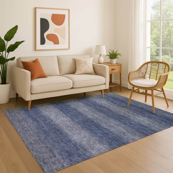 Addison Rugs Mayfield Premium Machine Washable Transitional Stripe Blue Rectangle Rug, 5' x 7'6"