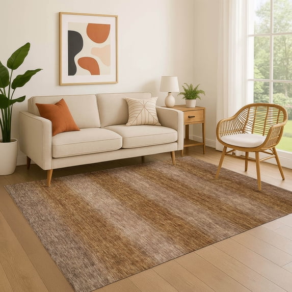 Addison Rugs Mayfield Premium Machine Washable Transitional Stripe Brown Rectangle Rug, 8' x 10'
