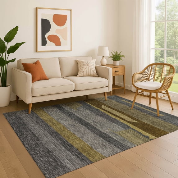 Addison Rugs Mayfield Premium Machine Washable Transitional Stripe Gray Rectangle Rug, 8' x 10'