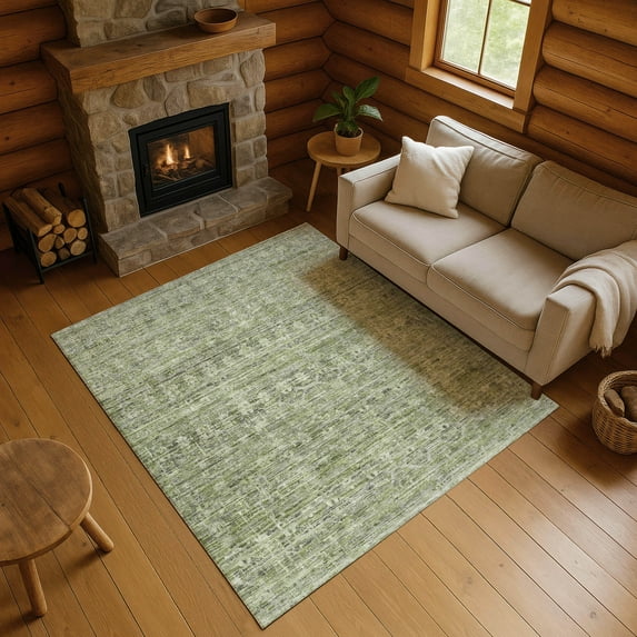 Addison Rugs Mayfield Premium Machine Washable Transitional Stripe Green Rectangle Rug, 10' x 14'