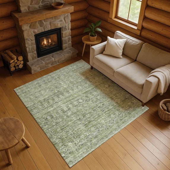Addison Rugs Mayfield Premium Machine Washable Transitional Stripe Green Rectangle Rug, 9' x 12'