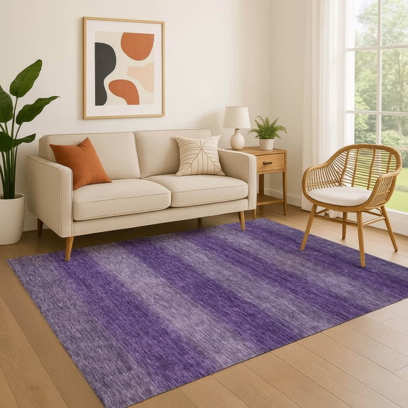 Addison Rugs Mayfield Premium Machine Washable Transitional Stripe Purple Rectangle Rug, 9' x 12'
