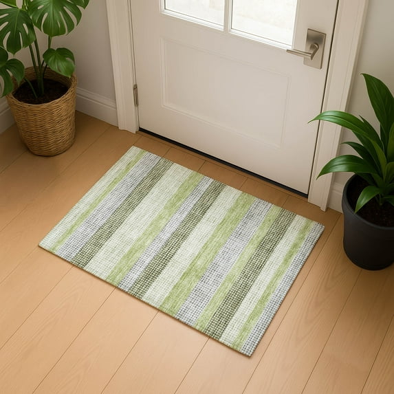 Addison Rugs Mayfield Premium Machine Washable Transitional Stripes Aloe Rectangle Rug, 1'8" x 2'6"