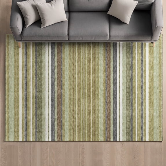 Addison Rugs Mayfield Premium Machine Washable Transitional Stripes Aloe Rectangle Rug, 3' x 5'