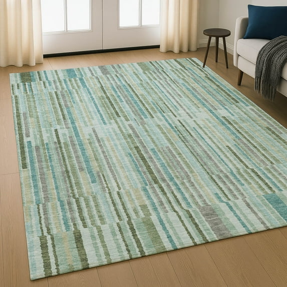 Addison Rugs Mayfield Premium Machine Washable Transitional Stripes Aloe Rectangle Rug, 5' X 7'6" Machine Washable Transitional Stripes Aloe Oversized Sherpa Throw Blanket