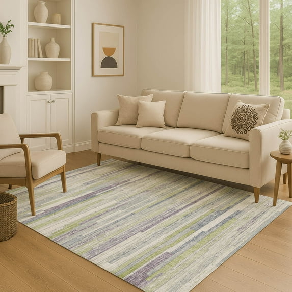 Addison Rugs Mayfield Premium Machine Washable Transitional Stripes Aloe Rectangle Rug, 8' x 10'