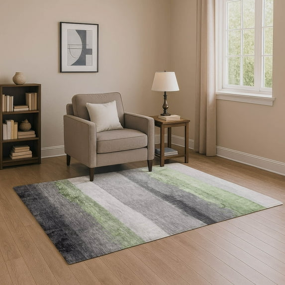 Addison Rugs Mayfield Premium Machine Washable Transitional Stripes Aloe Rectangle Rug, 8' x 10'