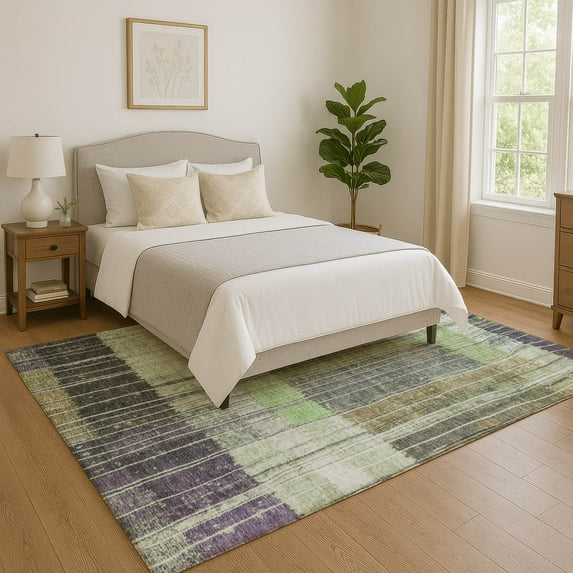 Addison Rugs Mayfield Premium Machine Washable Transitional Stripes Aloe Rectangle Rug, 9' x 12'