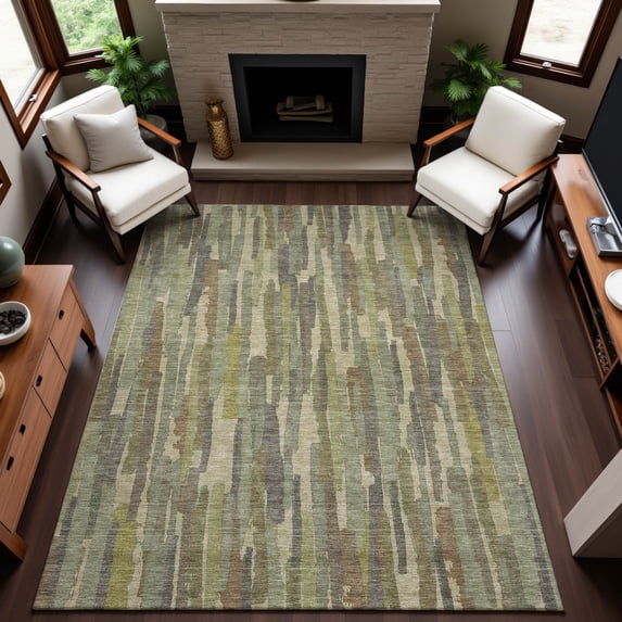 Addison Rugs Mayfield Premium Machine Washable Transitional Stripes Aloe Rectangle Rug, 9' x 12'