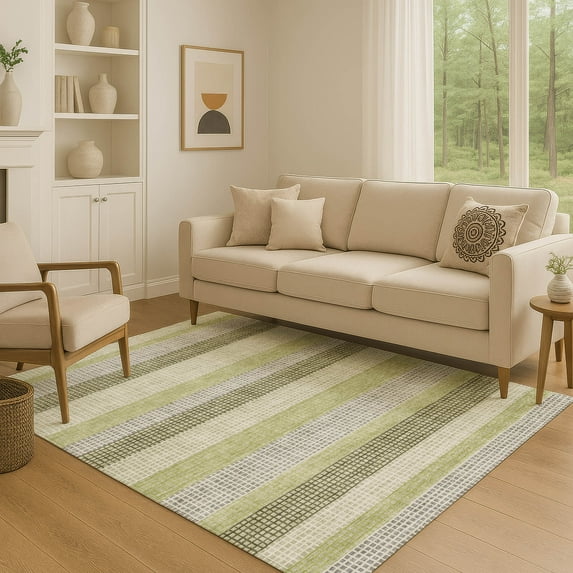 Addison Rugs Mayfield Premium Machine Washable Transitional Stripes Aloe Rectangle Rug, 9' x 12'