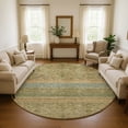 thumbnail image 1 of Addison Rugs Mayfield Premium Machine Washable Transitional Stripes Aloe Round Rug, 8' X 8' Machine Washable Transitional Stripes Aloe Oversized Sherpa Throw Blanket, 1 of 6