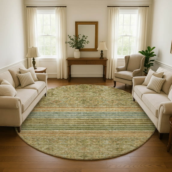 Addison Rugs Mayfield Premium Machine Washable Transitional Stripes Aloe Round Rug, 8' X 8' Machine Washable Transitional Stripes Aloe Oversized Sherpa Throw Blanket