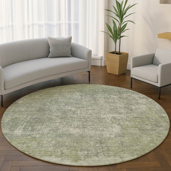 Addison Rugs Mayfield Premium Machine Washable Transitional Stripes Aloe Round Rug, 8' x 8'