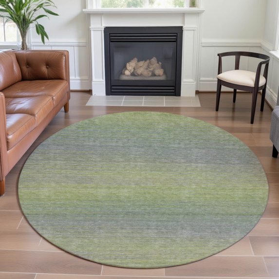 Addison Rugs Mayfield Premium Machine Washable Transitional Stripes Aloe Round Rug, 8' x 8'