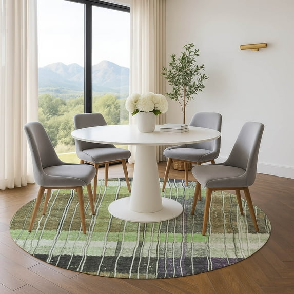 Addison Rugs Mayfield Premium Machine Washable Transitional Stripes Aloe Round Rug, 8' x 8'