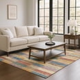 thumbnail image 1 of Addison Rugs Mayfield Premium Machine Washable Transitional Stripes Beige Rectangle Rug, 10' X 14' Machine Washable Transitional Stripes Beige Oversized Sherpa Throw Blanket, 1 of 7