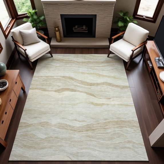 Addison Rugs Mayfield Premium Machine Washable Transitional Stripes Beige Rectangle Rug, 3' x 5'