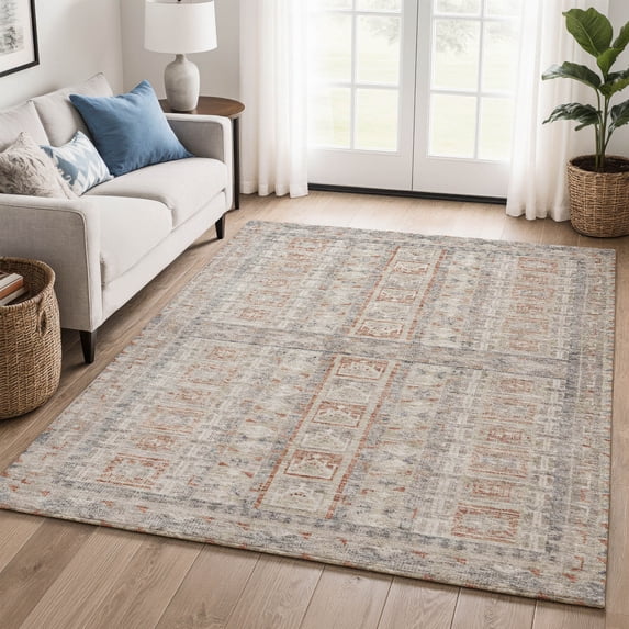 Addison Rugs Mayfield Premium Machine Washable Transitional Stripes Beige Rectangle Rug, 5' x 7'6"