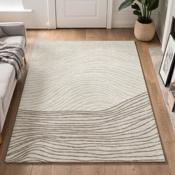 Addison Rugs Mayfield Premium Machine Washable Transitional Stripes Beige Rectangle Rug, 5' x 7'6"